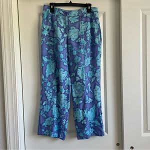 Sigrid Olsen Purple / Blue Wide Leg Linen Pants Floral Size 8